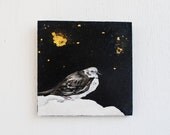 Snow Bunting Bird Painting.  Art.  Original Artwork.  Night Sky.  Oil Painting. Frost.  Home Decor.  Rustic