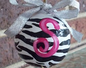 Hand Painted Girl's Zebra Stripe Christmas Ornament...Monogrammed...Initial...Kid's Room...Children's Room...Holiday...Seasonal
