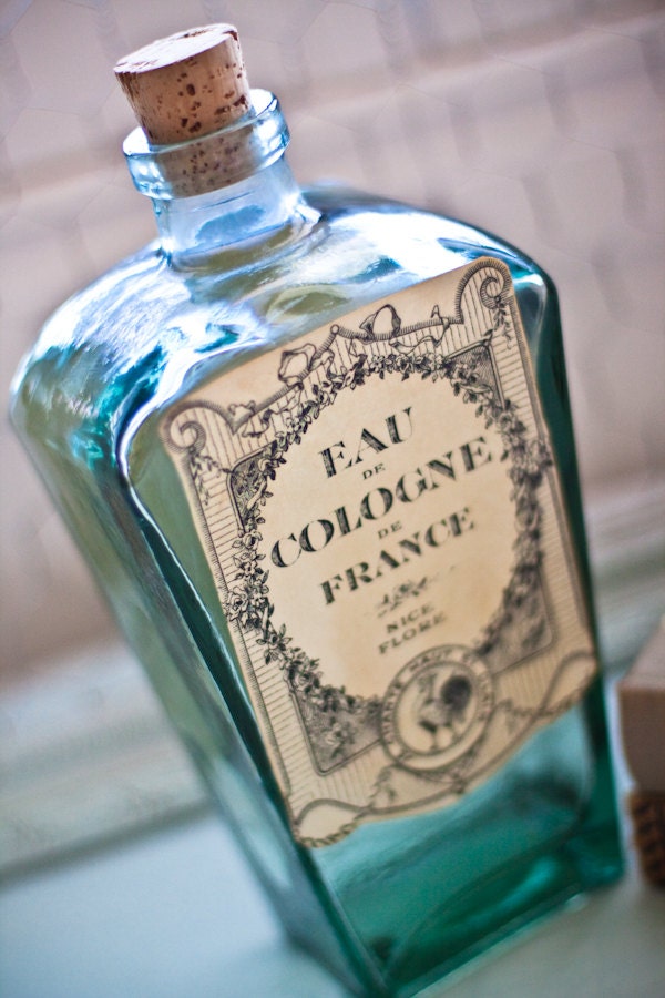 Vintage Glass Bottle, with French Label