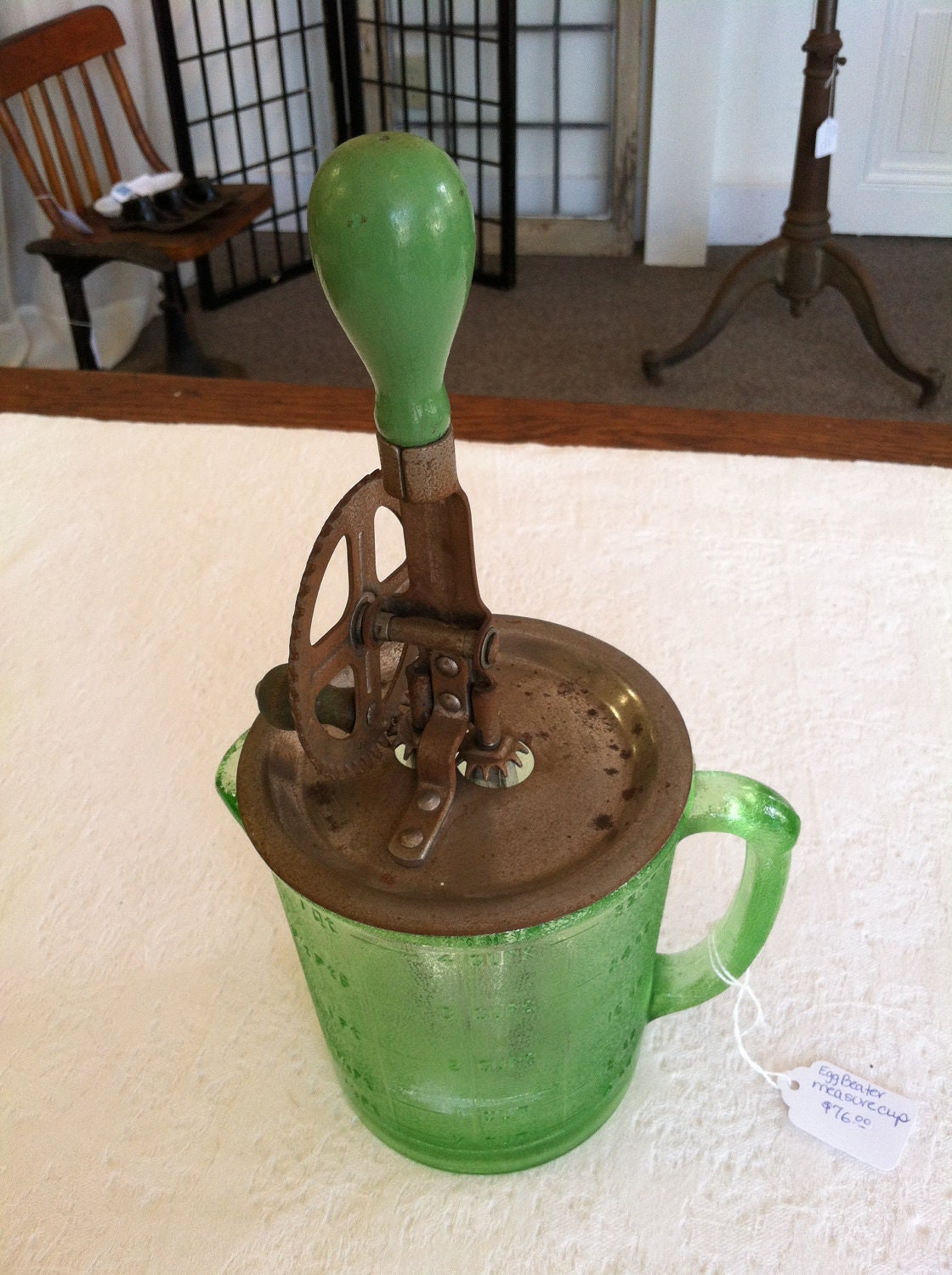 Vintage A & J Hand Beater with Green Depression by Shabadashery