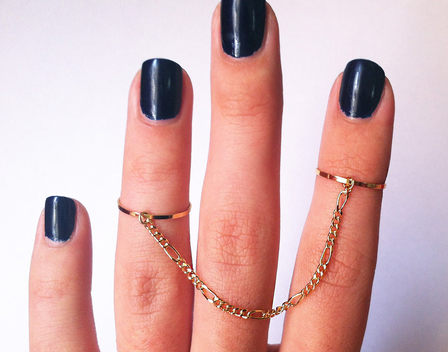 Above the Knuckle Chain Rings - gold filled thin chain rings - set of gold chain midi rings