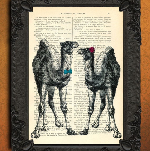 camels couple print - just married - camels art print - vintage dictionary print - vintage dictionary page print - vintage book page print