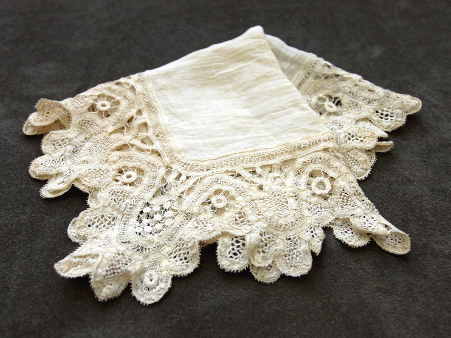 Silk and Lace Vintage Wedding Bridal Handkerchief - in Antique White / Ivory - Victorian Style - NewOrleansEclectics