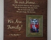 Personalized Oak Wood Picture Frame 18x18 In our Home / We are family saying by Frame your Story