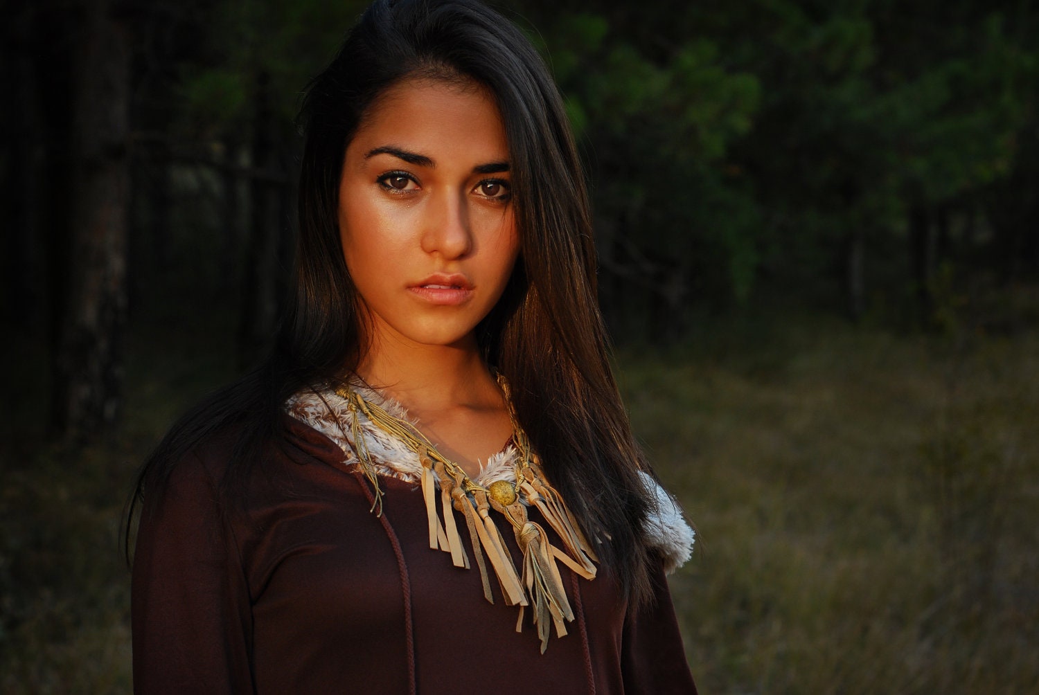 Leather Pocahontas Necklace . Tribal handmade jewelry, gypsy, aztec, indian style. eco-friendly, natural colors, ceramic round bead