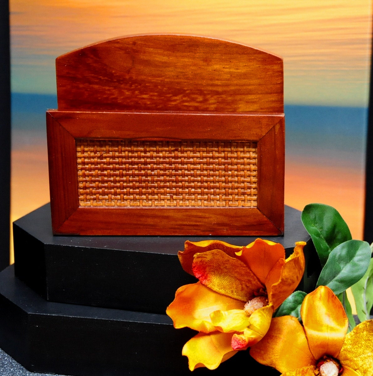 Vintage Napkin Holder/Midcentury napkin dispenser/Wood Desk Organizer/Desk Top Organizer