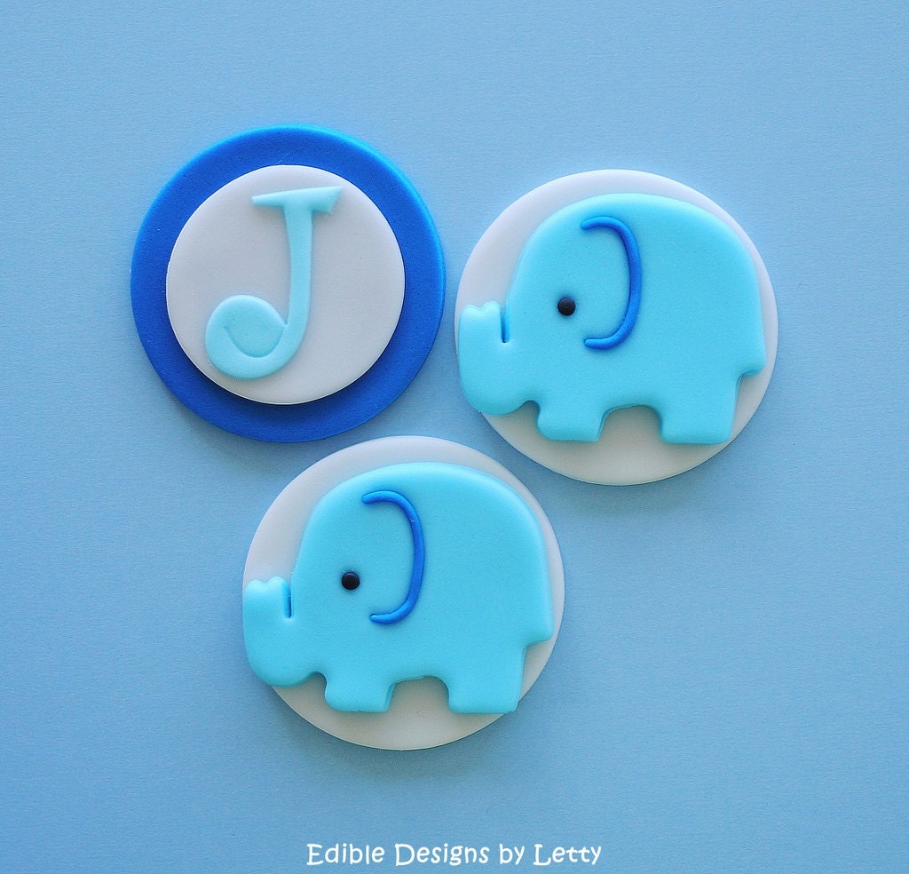 12 Edible Fondant Elephant Cupcake Toppers Il_570xn