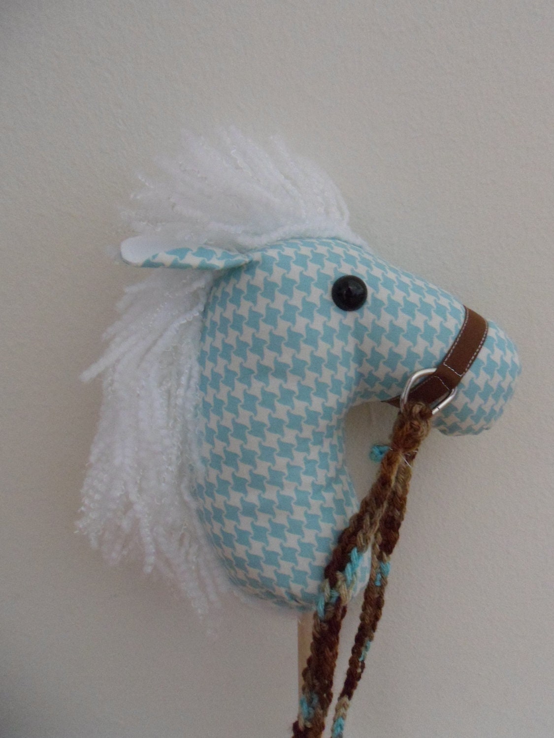 Aqua Houndstooth Print Mini Horse Puppet, Doll Horse or Toddler Horse Fat Quarter Horse