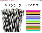 SALE ENDING - 25 Black White Striped Chevron Paper Straws - Party Straw Package with DIY Straw Flags - Black White Wedding Birthday Bridal