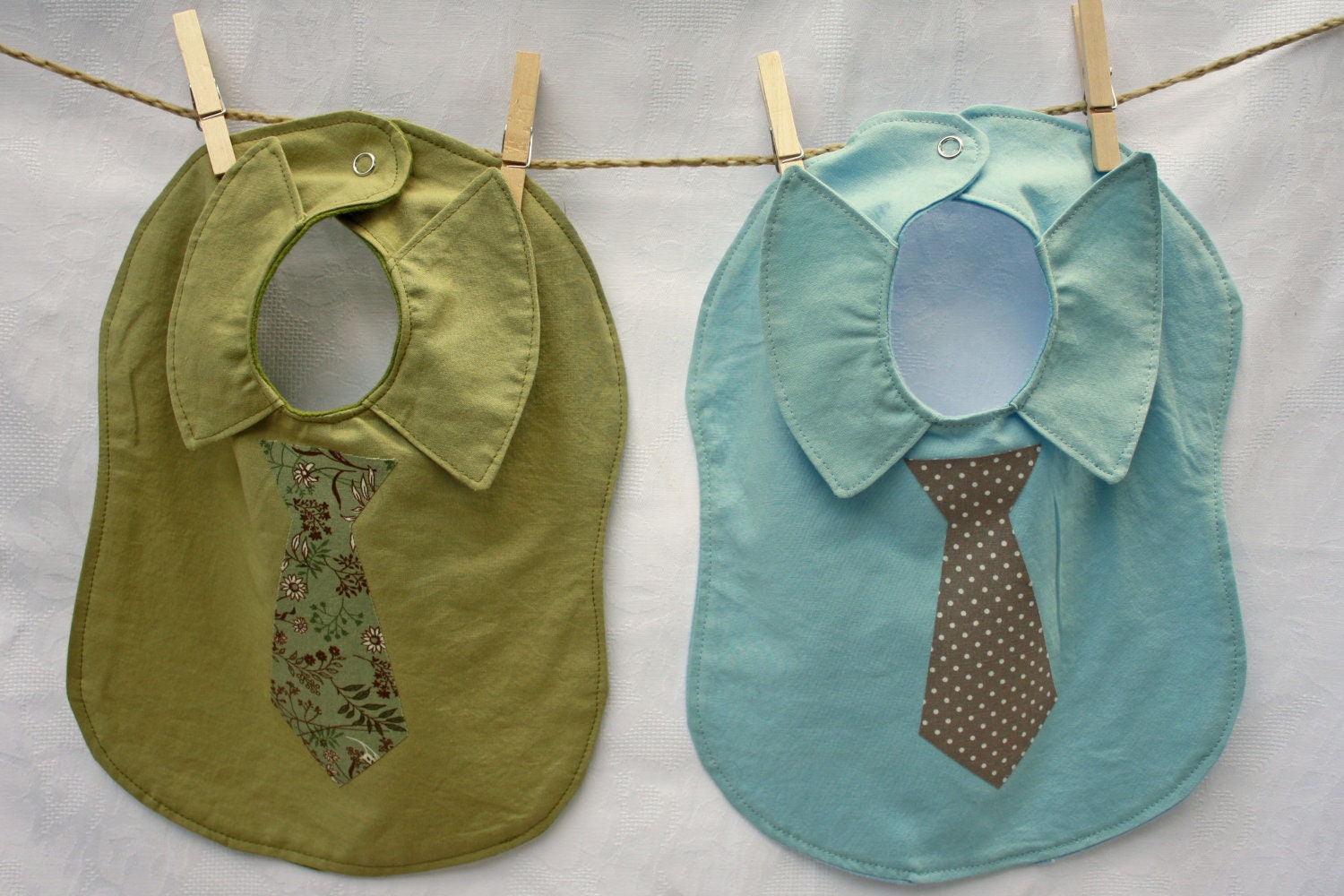2 Necktie and Dress Shirt BABY BIBS. Set of 2 (TWO) Large Green and Blue Baby Bibs.