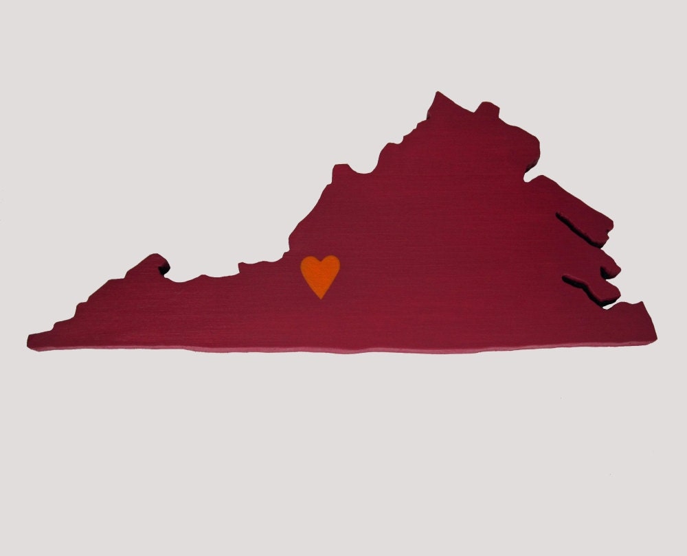 Virginia Tech Hokies "State Heart" wall art, handcrafted wood with official team colors