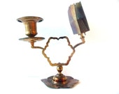 Unique Vintage Brass Candle Holder - Match Box Support Aside - PortugueseWonders