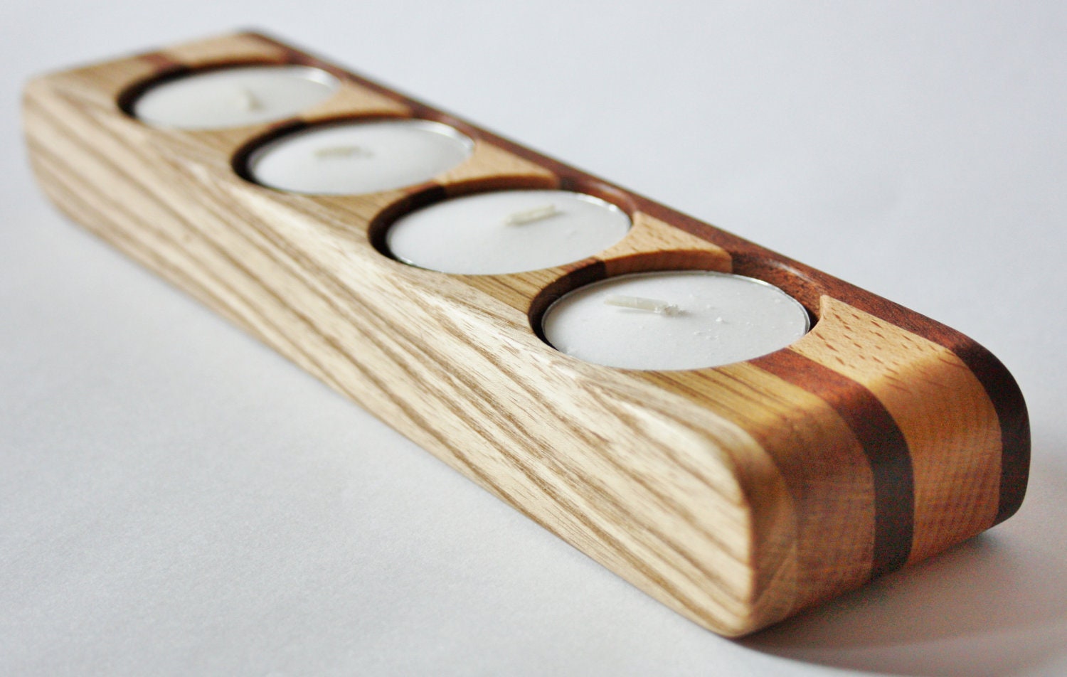 Handmade Wooden Tealight Holder made from Reclaimed Hardwood