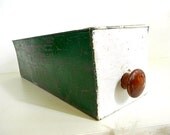 vintage metal and wood drawer or box green and white