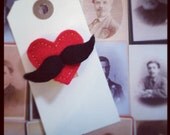 Hand-stitched Valentine felt badge "I heart Moustashe" Red