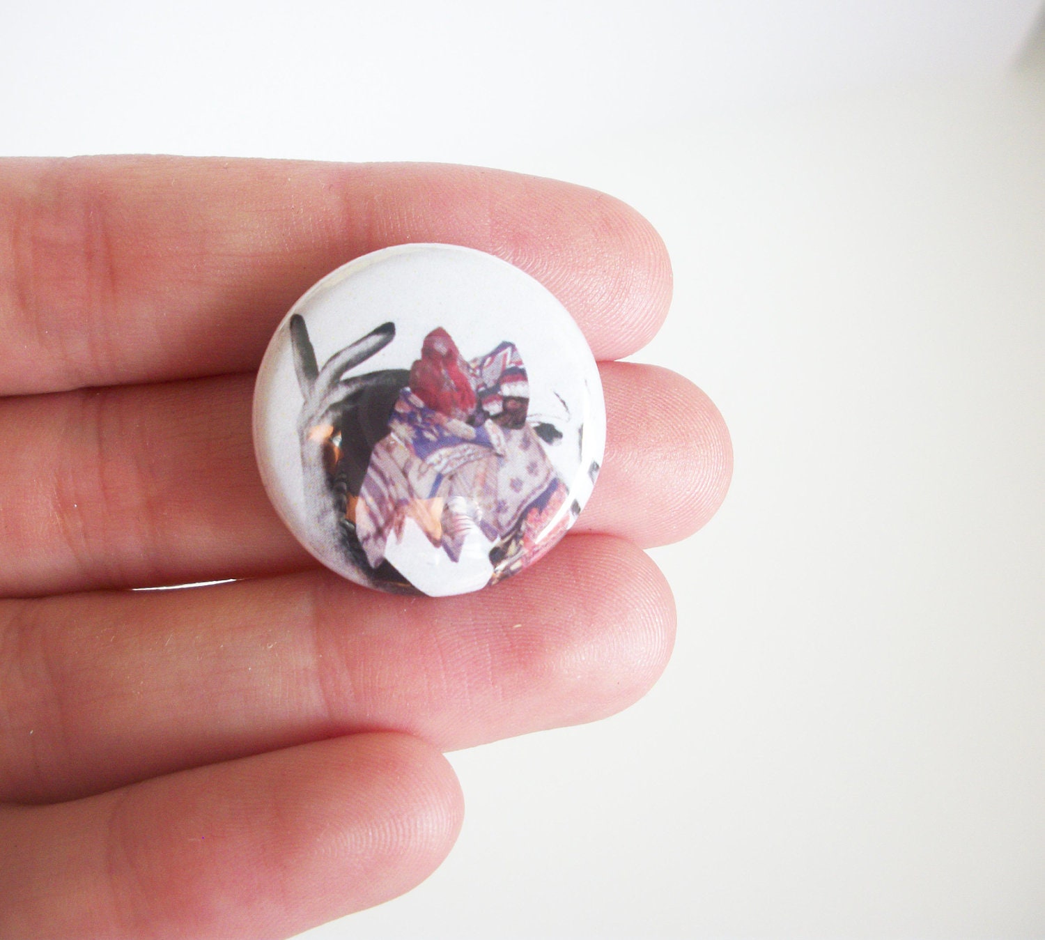Indie surreal vintage clothes button badge. collage design.indie badge.pin badge.