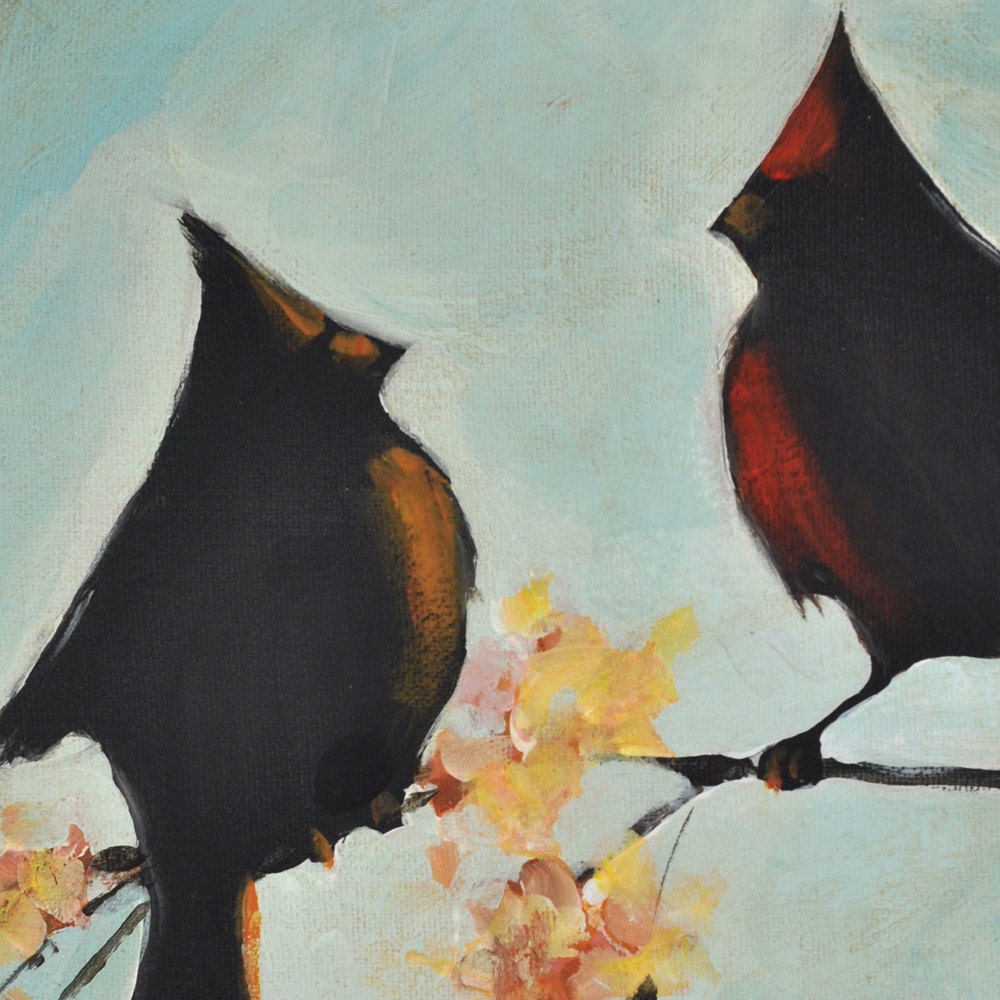 Anniversary Gift for Husband - Custom Made - True Love Original Painting Set - 12 x 24 Inch - Cardinals and Nest