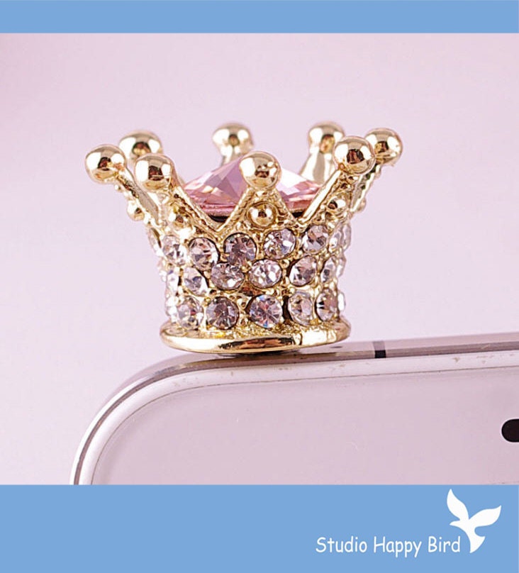 Bling Crystal Phone Case Beauty Accessary - 1PC Clear Crystal Crown Earphone Cap Anti Dust Plug for iPhone 5 & 4