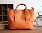Orange Large Leather Tote Bag-Shopper-computer-Ipad-MacBook Bag - Shoulder Bag-Handbag- Leather Satchel /Briefcase Bag purse/handbags Bags