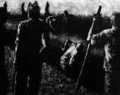 Haunting Figure Print Black Landscape Dark Creepy Spooky Hand Pulled Fine Art Monotype "Course"