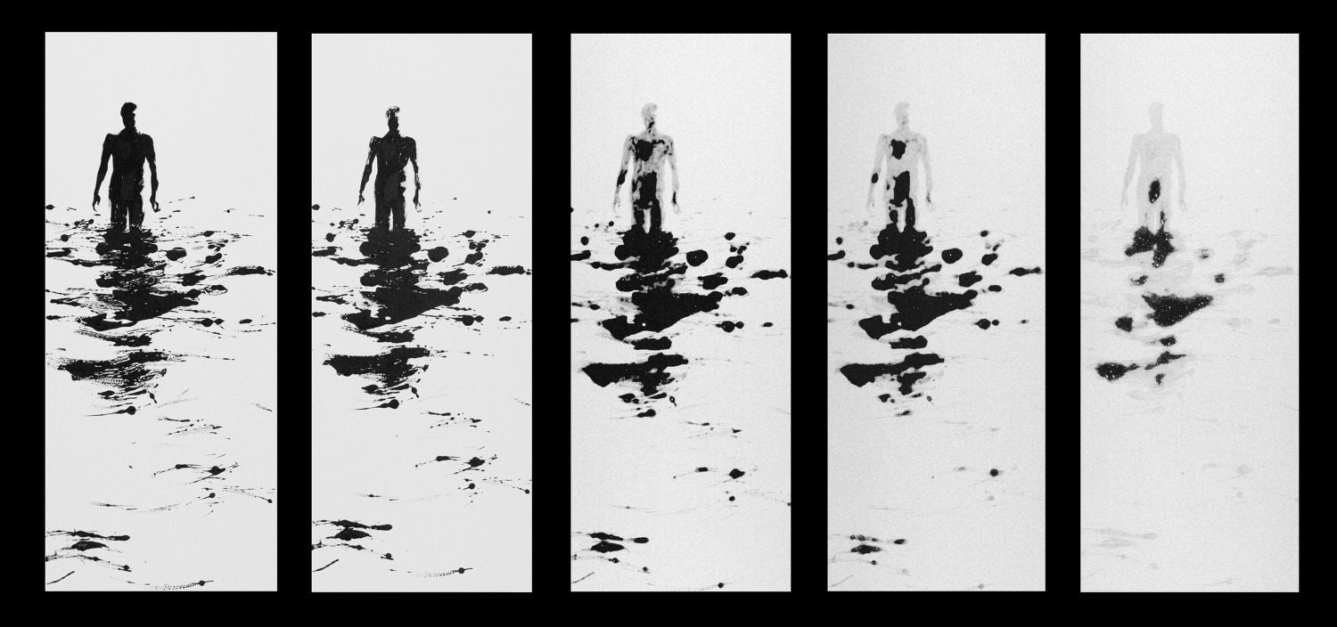 Figure Water Print Monotoype Gothic Dark Shadow Silhouette Fine Art Submerge V
