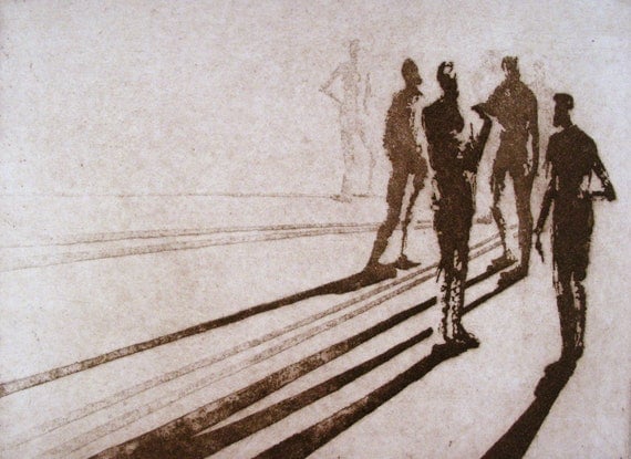 Haunting Figure Print Dark Creepy Shadows Spooky Hand Pulled Intaglio Fine Art Aquatint Sugarlift "Paths XIII"