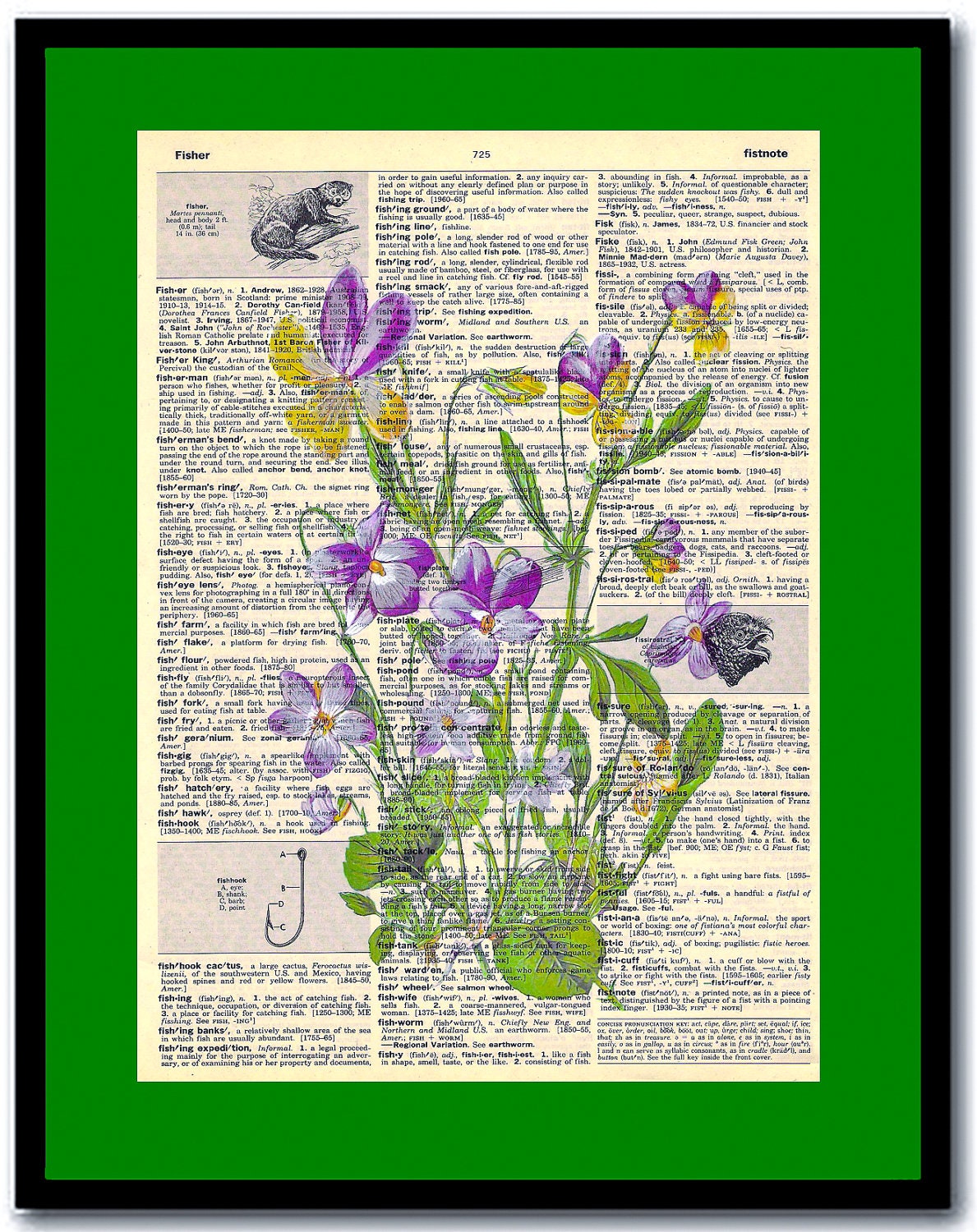 Power Flower -  A Great Gift Idea - Mixed Media Original, A Handmade mix of design, Vintage Dictionary Page, Acrylic, Ink