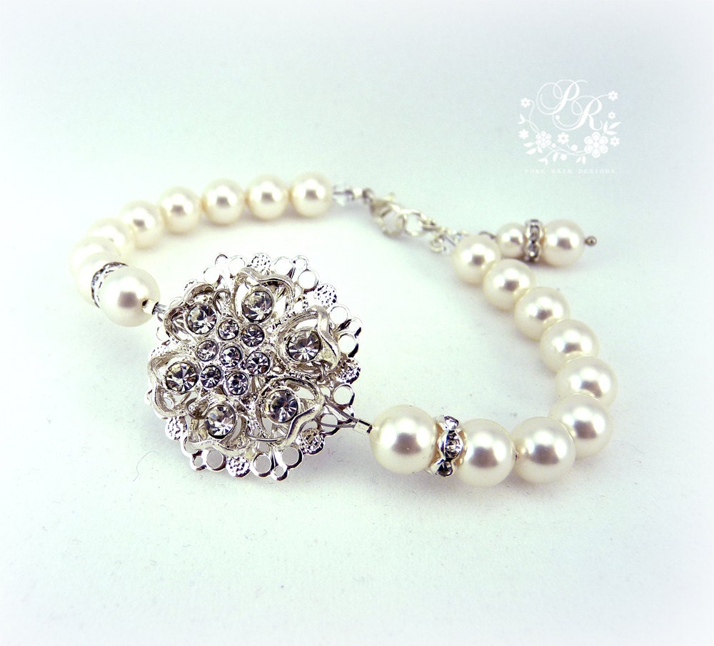 Wedding Bracelet Swarovski Pearls Rhinestone Flower Bridal Bracelet Wedding Jewelry Wedding Accessory