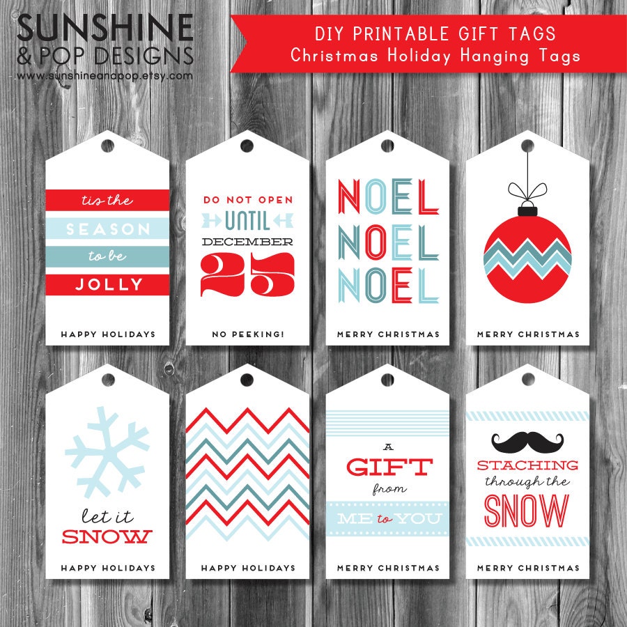 Cyber Monday - INSTANT DOWNLOAD - Printable Christmas Holiday Gift Tags & Hang Tags - Red and Blue DIY Holiday Labels Pdf Il_570xn