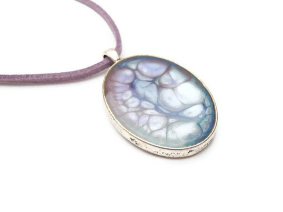 oval pale purple blue pastel  resin pendant