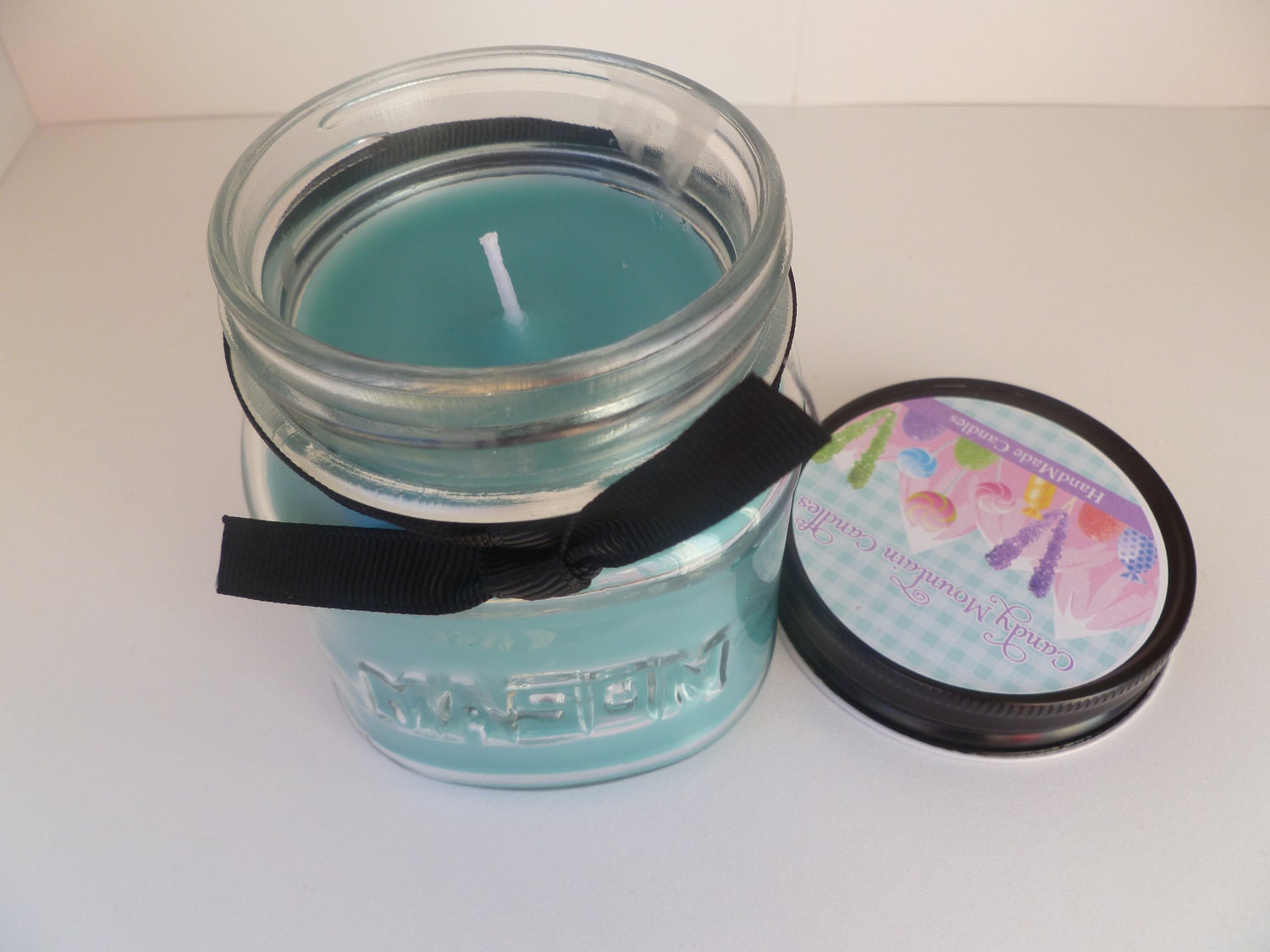 Peaceful Patchouli 8 oz. Mason Jar Soy Blend Candle Highly Scented Turquoise Candle