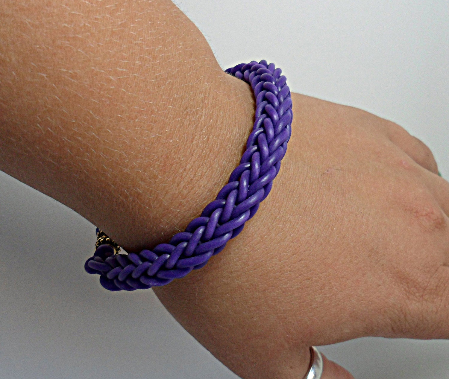 Purple and Gold Woven Rubber Bracelet