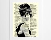 Audrey Hepburn In Pearls And Sunglasses Dictionary Art Print, Buy 2 Get 1 Free, Home Decor, Wall Decor, Dictionary Page Art, Mixed Media Art