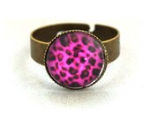 10% SALE Ring Rose Carmine Colour Leopard Pattern Copper Cute Circle Shape