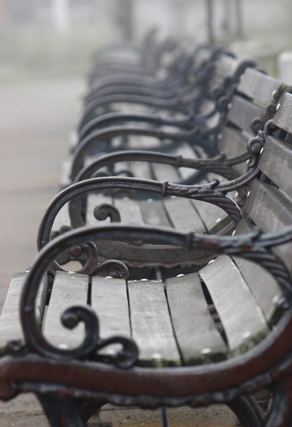 Fog, Empty Benches, Photography, 13x19 Wall Decor, Grey, Fine Art Photography, White Cottage Photo