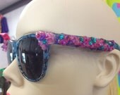 Glitzy Embellished/Decorated Blue Cheetah Sunglasses/Eyewear with Hot Pink Stones & Swarovski Crystals