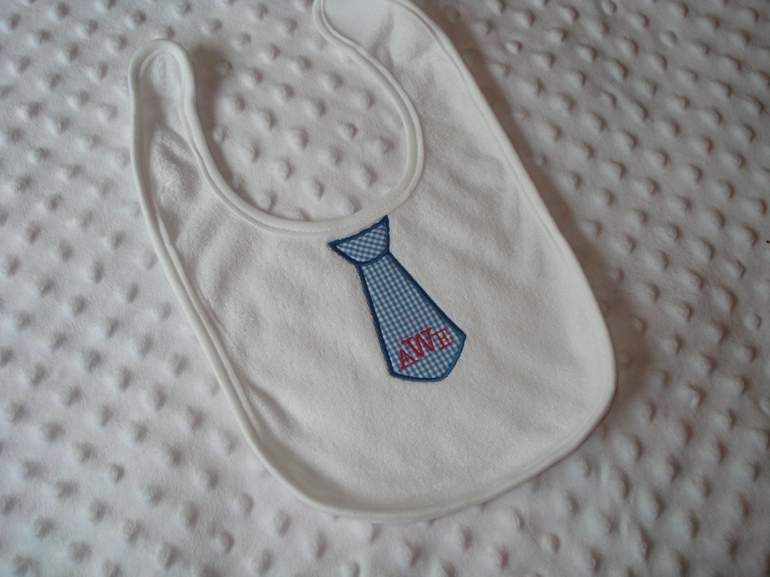 Personalized Neck Tie Bib- Blue Gingham