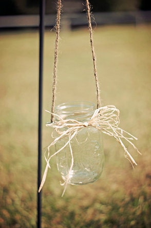 Set of 8 Hanging Mason Jars - Rustic Wedding Decor - Shabby Chic Wedding - Wedding Isle Decorations