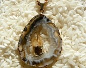 Citrine and Geode Slice Gold Necklace