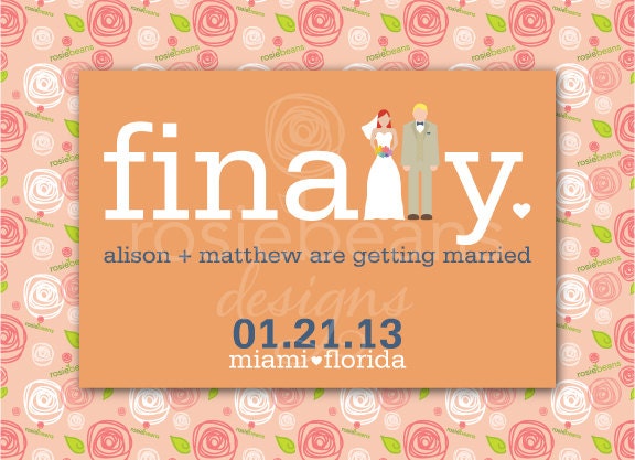 200 Finally/Totally/Joyfully ... Wedding Save the Date Postcards - Completely customized - FREE SHIPPING