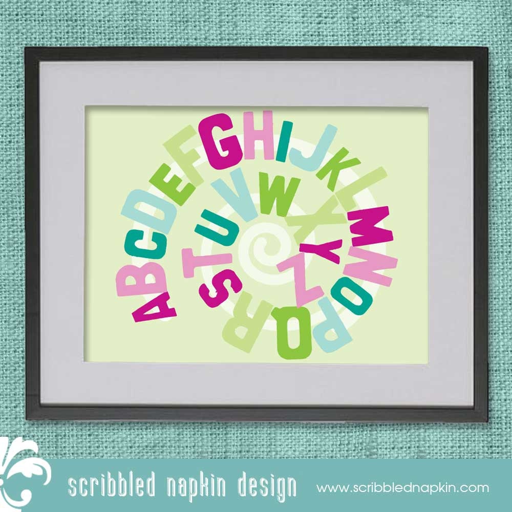 Alphabet Poster for Nursery / Baby / Children's Room - 11 x 14, 8 x 10, 5 x 7 Custom Colors Available
