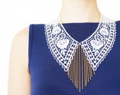 Essisia // Handmade WhiteLace Collar Necklace Applique Blouse Accessories Fringe Golden Peter Pan Collar
