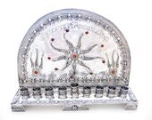 Sterling Silver Menorah set with Carnelian Gemstones OOAK