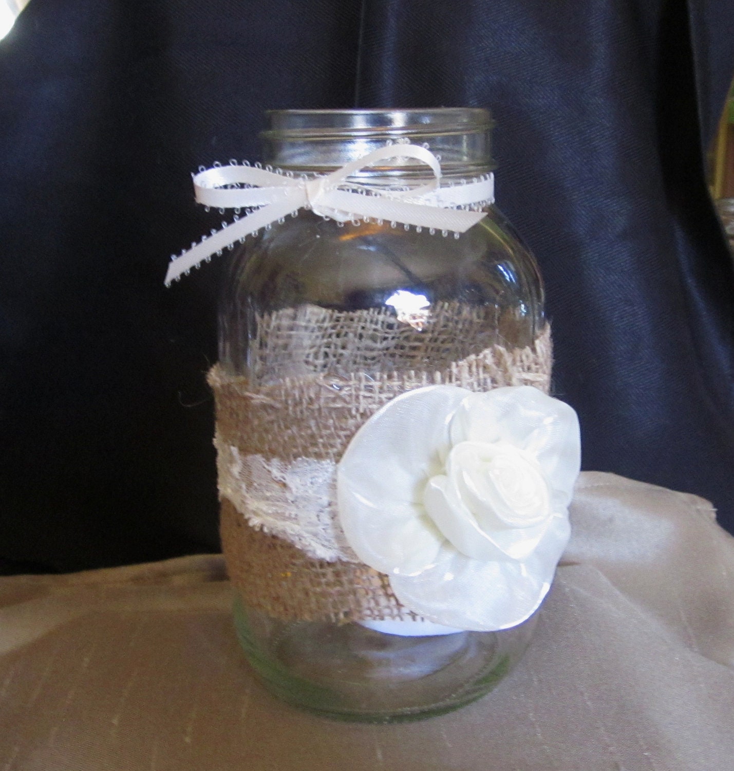 Mason Jars, Shabby Chic, Tealight, Burlap and  lace, Votive Candle Holder Wedding Center Piece