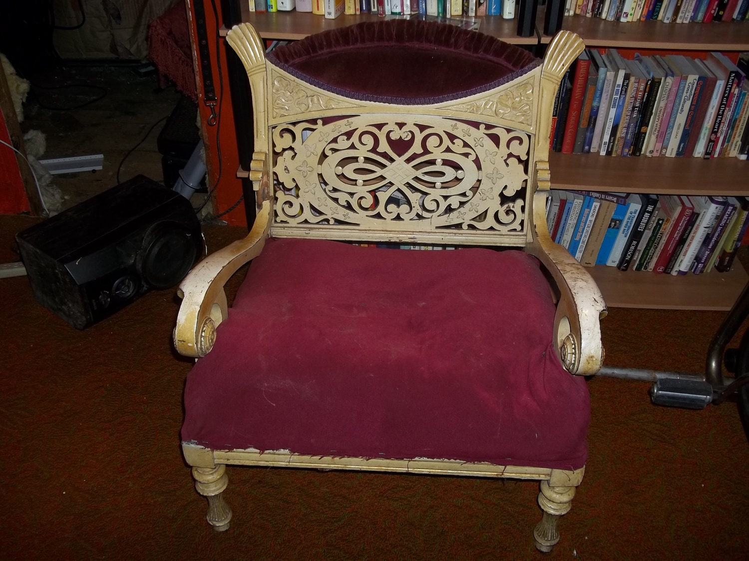 Vintage Antique Unique Wood and Fabric Chair