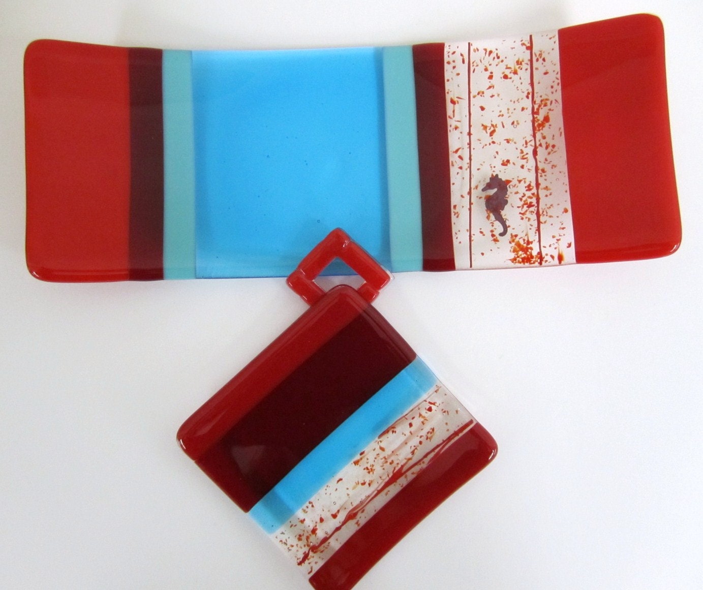 Reds and Blues Fused Glass Sushi Set