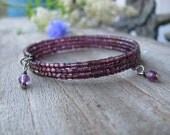 Upcycled Purple Beaded Cuff Bracelet, OOAK, Eco-Friendly Jewelry