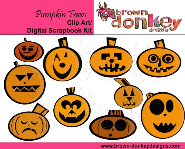 BUY 2 GET 1 FREE Clip Art Pumpkin Faces, "Pumpkin Faces" Clipart, Halloween, Digital Scrapbooking, jack-o-lantern clip art