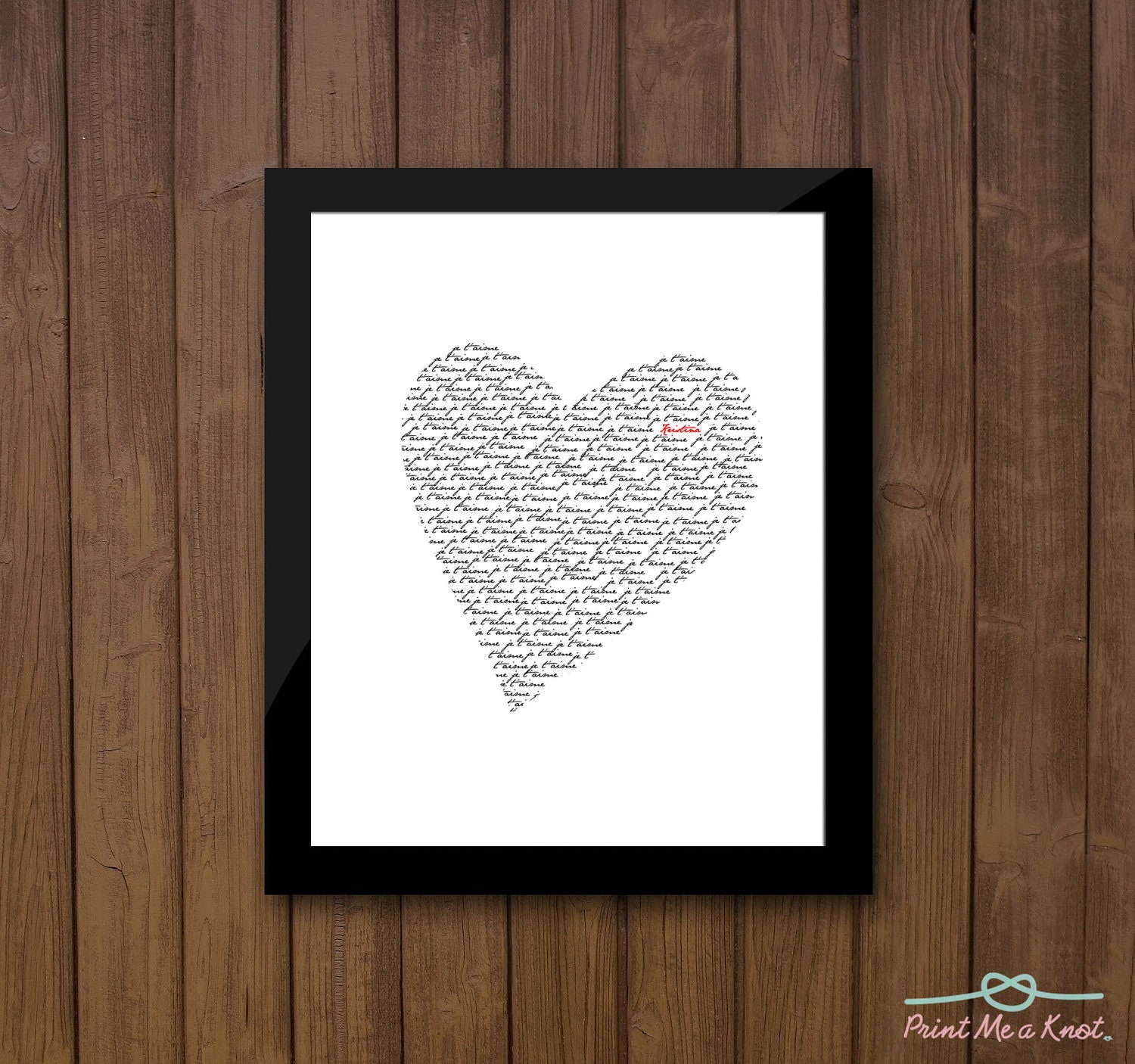 8 x 10 Je t'aime (I love you in french) Customizable Name Print // Custom Anniversary Gift // Express your love