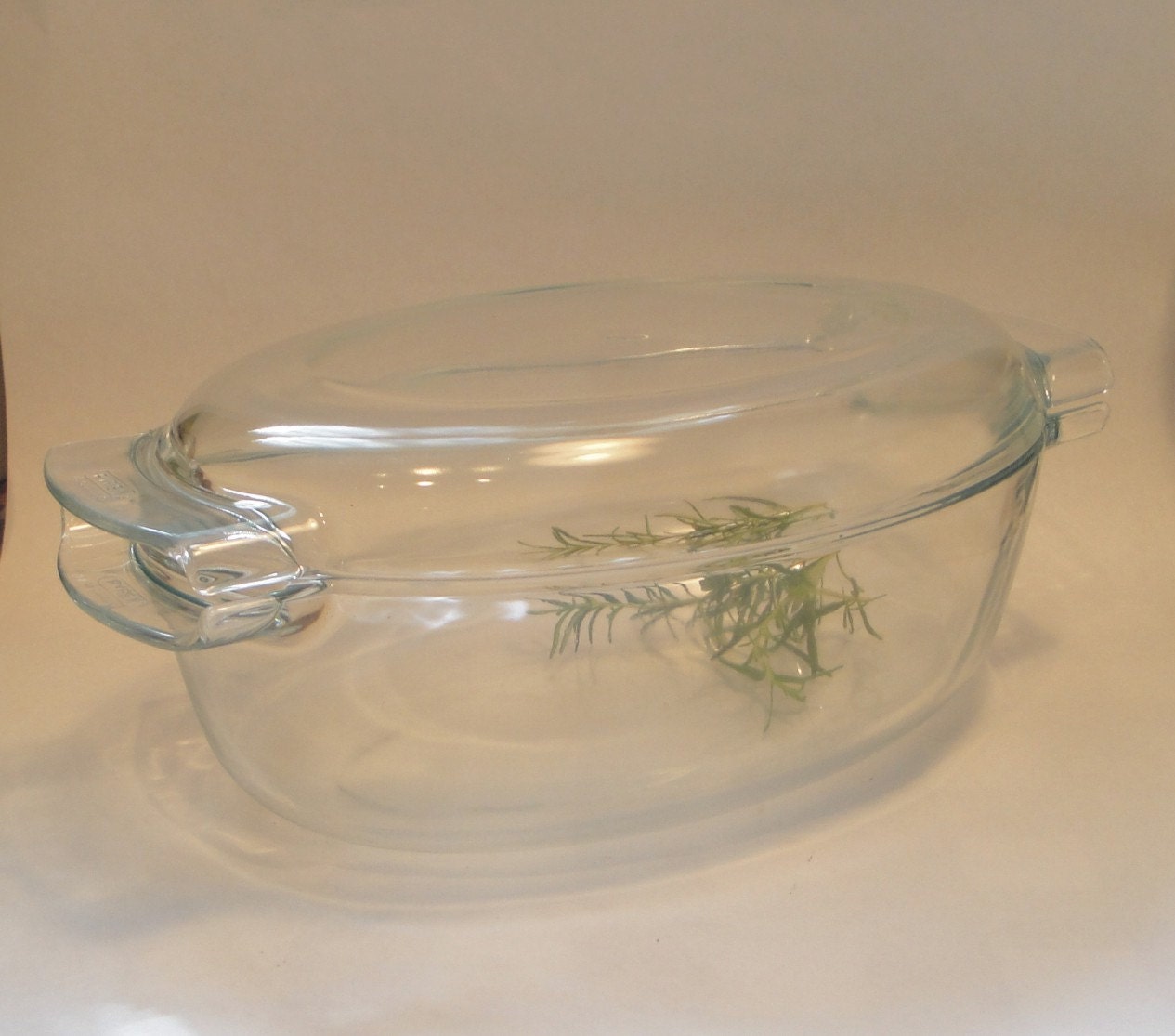 Vintage Pyrex France Clear Blue Tinge Roaster Casserole Dish Pot Pan